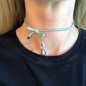 Dior Turquoise Leather Bow Choker